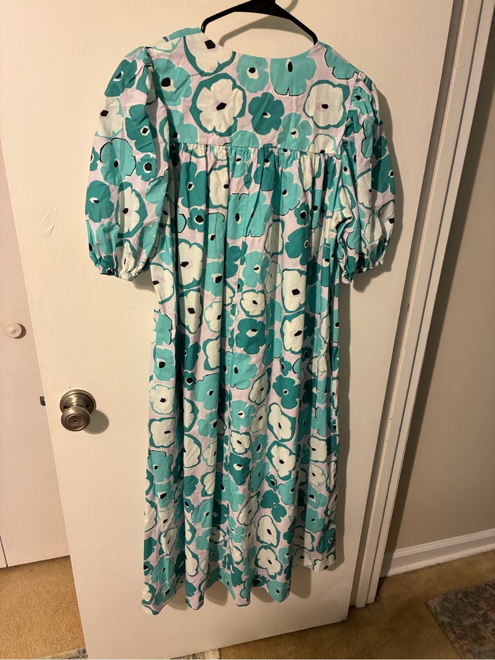 Pinch Floral Puff Sleeve Maxi Dress in Teal and White floral size large - Picture 2 of 13